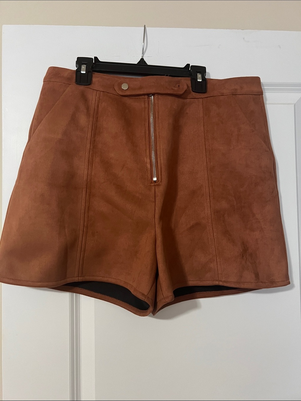 Missguided High-Waist Faux Suede Rust Shorts